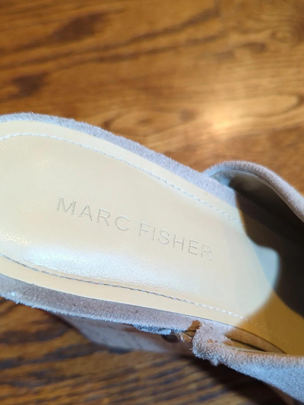 Marc Fisher Nude Cream Nubuck Suede Cork Hi Wedge Coastal  Slides Sz 9.5